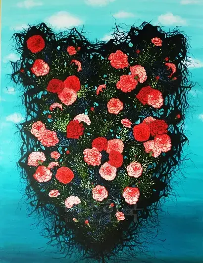 꽃다발(2015), 116.8x91cm, mixed media.