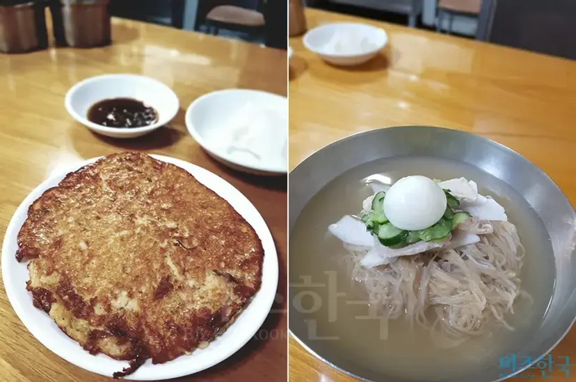 돼지기름으로 부친 빈대떡을 시켜 소주 반 병을 곁들인 뒤 냉면을 먹어야 부원면옥을 제대로 즐길 수 있다.