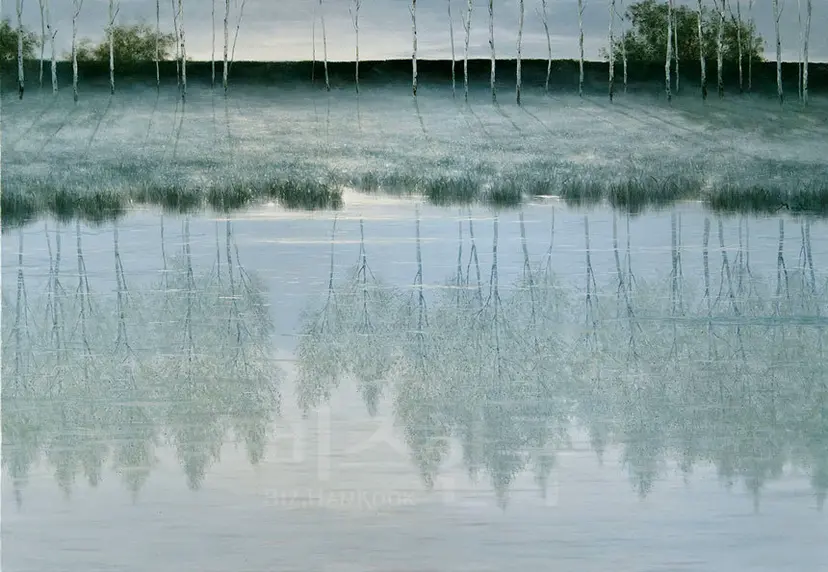 木印千江-천개의 강에 나무를 새기다(2015), 162x112cm, 캔버스에 혼합재료.