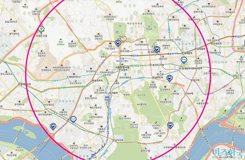 서울시청 반경 5km 내 전기차 충전소는 9곳 뿐이다. 사진=한국환경공단 홈페이지 캡처