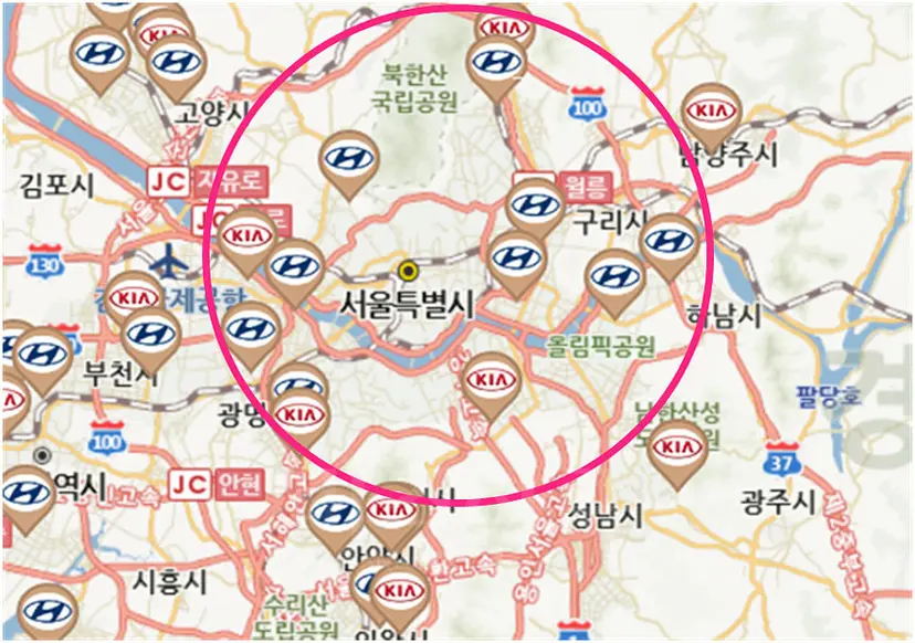 서울 내 현대·기아차의 전기차 충전소 13곳을 찾아가 보았다. 이미지=한국환경공단 홈페이지
