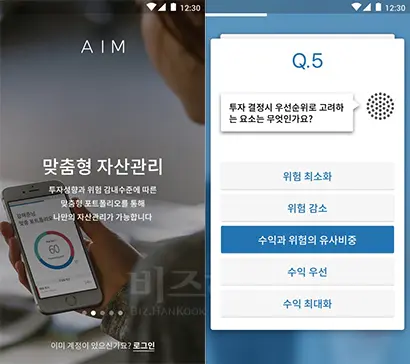 ‘에임’은 로보 어드바이저 기술을 통해 0.5% 수수료로 PB에 근접한 서비스를 받을 수 있다. 사진=에임