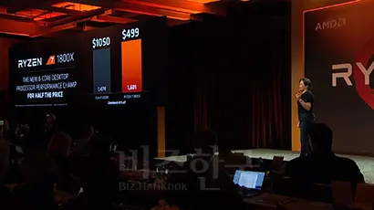 리사 수 AMD CEO가 인텔 절반 수준의 판매 가격을 발표하자 현장에서는 박수와 환호가 쏟아졌다. 사진=유튜브 라이젠 발표영상 캡처