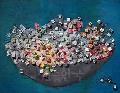꽃그릇168: 117x97cm 장지에 채색, 2015년