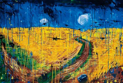 비행기가 나는 밀밭: 130x193cm, 캔버스에 오일, 2010년.