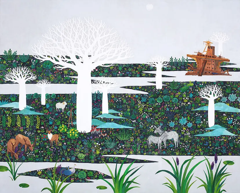 숨겨진 숲: 130.3X162.2cm, 장지에 채색, 2016년.