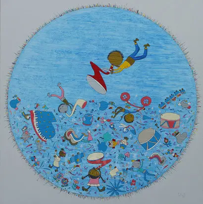 우리들의 축제: 130x130cm, 캔버스에 아크릴, 혼합재료, 2016년.
