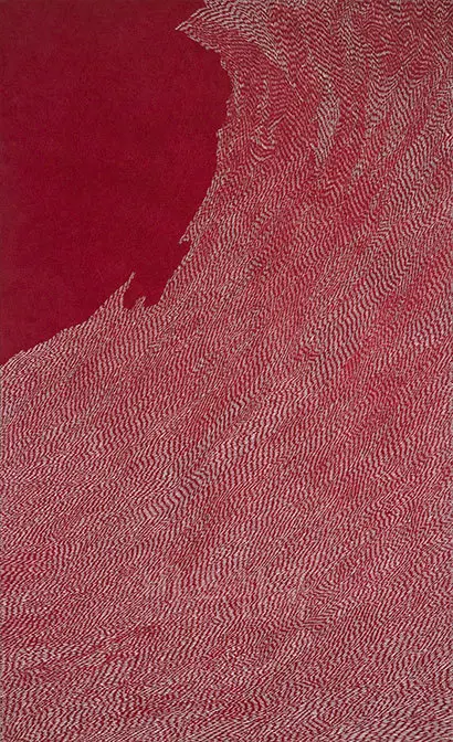 소리-파도: 100x162cm, 장지에 채색 후 커팅, 2009년.