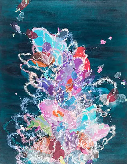 Summer Snow(심해에 날리는 눈): 112x145cm, 캔버스에 아크릴과 혼합재료, 2017년.