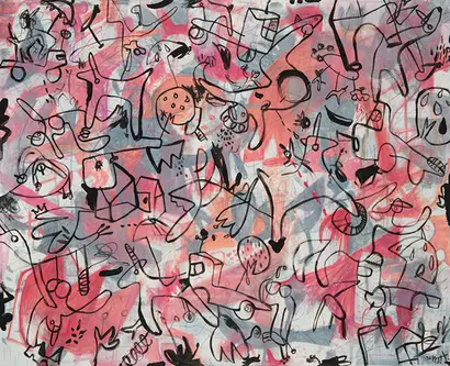 draw without drawing 85: 162.2x130.3cm, oil bar, conte, acrylic color, pencil, oil pastel on canvas, 2017년