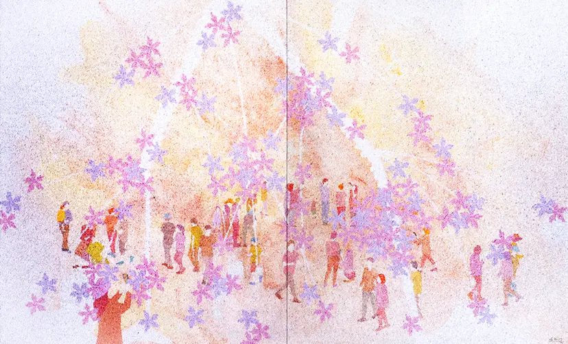 판타지의 유희를 꿈꾸다-하루: 244x150cm, 유리구슬, 혼합재료, 2017년