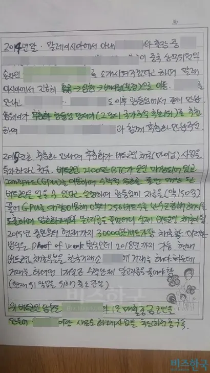 김성진 아이카이스트 대표는 정·재계 인맥을 과시하며 자신이 3만 개의 비트코인을 가지고 있다고 편지를 통해 주장했다.