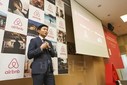이상현 에어비앤비 대표가 지난 6일 있었던 기자회견에서 발언하고 있다. 사진=에어비앤비 제공