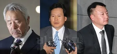 왼쪽부터 정우현 전 미스터피자 회장, 최철원 전  M&M 사장, 정일선 현대비앤지스틸 대표이사 사장. 사진=이종현 기자·연합뉴스