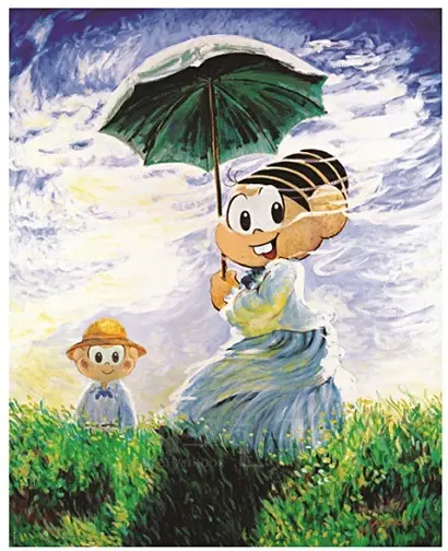 모네의 그림 ‘양산을 쓴 여인’을 마우리시우 지 소우자가 패러디한 ‘양산을 쓴 모니카(Monica with the Parasol)’. 80x100cm, 캔버스에 아크릴, 1991년. 사진=가우디움어소시에이츠