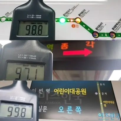 지하철 노선별로 몇몇 구간을 돌아봤지만 환경부 권고 기준인 80데시벨 이하로 유지되는 구간은 없었다. 사진=박현광