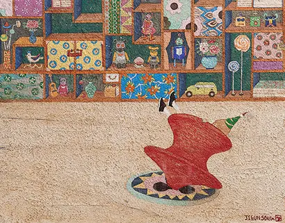 뭐 다 그런 거지: 41.2x32cm 패널에 마, 황토, 석채 2016
