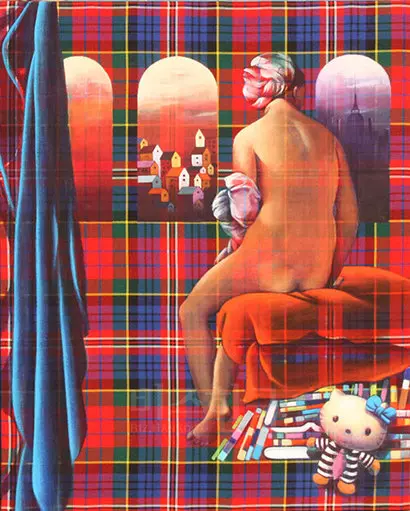 사이(間)-relation(1508): 61.5x49.5cm Acrylic on cross stripes fabric canvas 2015