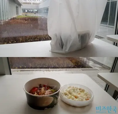 송도국제도시에 위치한 연세대학교 국제캠퍼스 내 도서관 건물에서 배달받은 하와이안 찹스테이크 라이스. 배달까지 31분이 소요됐다. 송도 서비스 초기 프로모션 수량이 소진되자 밀려오던 주문이 줄었다. 사진=박현광 기자