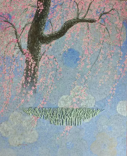 매화향기: 131cm×160cm 장지에 칠보, 야광채색 2017