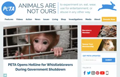 페타(PETA) 공식 홈페이지 캡처