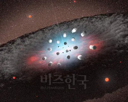 블랙홀 주변 두꺼운 먼지 토러스 안쪽에 형성되어 있는 넓은 선 영역의 모습을 그린 그림. 그림=Peter Z. Harrington
