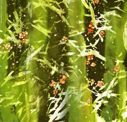 대숲의 기억: 24x24cm 화선지에 투명액, 아교 등 혼합재료 2017