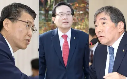 3월 말 임기가 만료되는 손태승 우리금융지주 회장 연임을 둘러싸고 금융위원회와 금융감독원의 미묘한 입장차가 드러나고 있다. 왼쪽부터 은성수 금융위원장, 손태승 회장, 윤석헌 금융감독원장. 사진=비즈한국 DB
