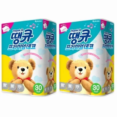 (주)모나리자가 판매 중인 땡큐 화장지. 모나리자에스엠이 출원한 상표와 전혀 다른 도형을 사용 중이다. 사진=판매사이트 캡처