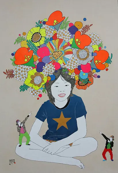 날아라 아이: 112×165cm 장지에 아크릴 2017