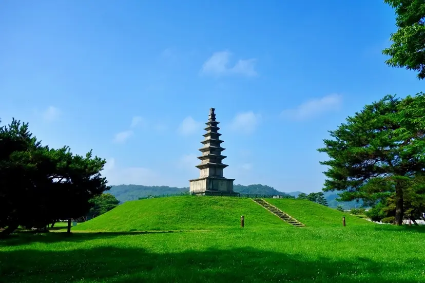 충주 탑평리 칠층석탑(국보 제6호)의 또 다른 이름은 ‘중앙탑’이다. 굽이치는 남한강과 널찍한 잔디밭, 아늑한 숲이 어우러진 중앙탑 일대는 중앙탑사적공원으로 지정되었다. 사진=구완회 제공