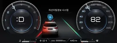 풀 디지털 클러스터가 탑재돼 차선이탈경보를 알려주는 모습. 사진=쌍용자동차 제공