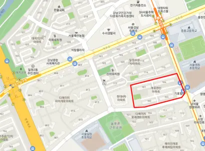 서울 강남구 일원동 개포한신아파트 위치도. 사진=카카오지도