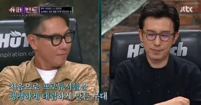 윤종신과 유희열은 각자 오디션 프로그램에 여러 번 참여한 적이 있으나 비슷한 포지션인 때문인지 함께하는 경우는 처음이다. 4회에서 프런트맨 양장세민이 이끄는 팀에 대해 서로 격렬한 반대 의견을 내놓으며 부딪치는 모습도 보여줬다. 공교롭게도 4회는 최고 시청률을 기록했다. 사진=슈퍼밴드2 화면 캡처