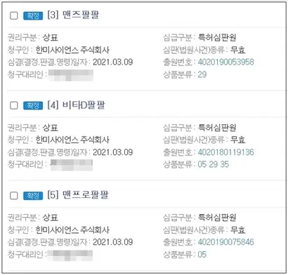 한미약품은 ‘팔팔’ 상표를 지키기 위해 고군분투했다. 사진=특허청 특허정보넷 ‘키프리스’ 캡처