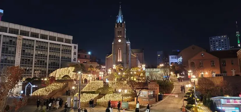 성탄절을 맞아 어려운 이웃들과 사랑을 나누는 겨울 축제는 24~26일 명동성당 일대에서 진행된다. 빛의 장미정원이 조성된 명동성당 일대. 사진=천주교 서울대교구 제공