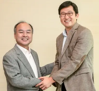손정의(일본명 손 마사요시) 일본 소프트뱅크그룹 회장(왼쪽)과 김범석 쿠팡 이사회 의장. 사진=쿠팡