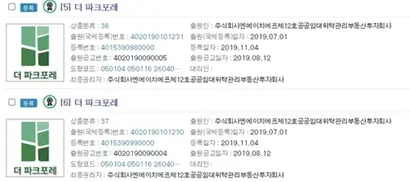 둔촌주공아파트 재건축조합이 당초 예정했던 단지명은 2019년에 등록된 상표 “더 파크포레”와 공통된 단어 '파크포레'를 포함하고 있었다. 자료=특허청 특허정보넷 키프리스