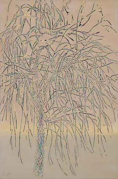 버드나무-이른봄: 40×60cm 자작나무에 천연옻칠, 자개 2022