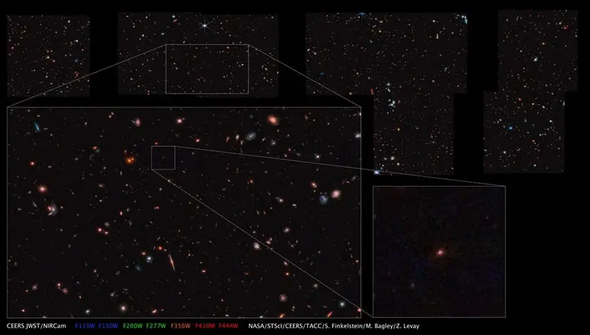 CEERS 관측으로 지금까지 파악된 가장 먼 은하 ‘메이시의 은하’. 사진=NASA/STScI/CEERS/TACC/S. Finkelstein/M. Bagley/Z. Levay.