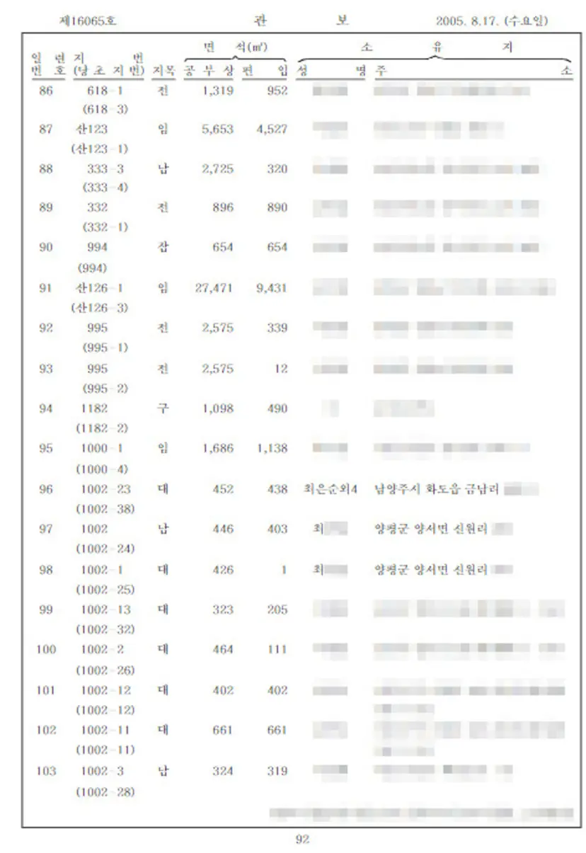 2005년 건설교통부 고시 중 일부. 자료=국토교통부