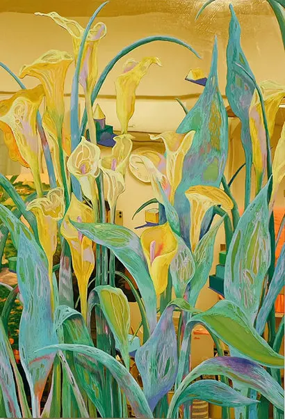 그해 여름: 65.1×90.9cm Oil and oil pastels on gold mirror 2023