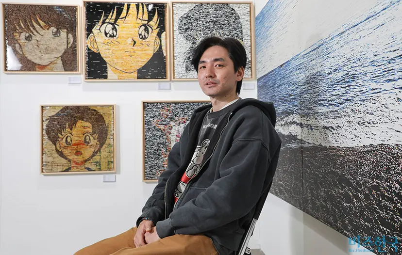 장수익의 ‘전선 그림’은 선의 새로운 기능을 보여주는 회화다. 치밀한 계산으로 선을 촘촘하게 연결해 면을 만들고 사실적 풍경으로 완성하는 작업이다. 선을 콜라주 기법으로 확장했다는 점에서 새로운 매력을 준다. 사진=박정훈 기자