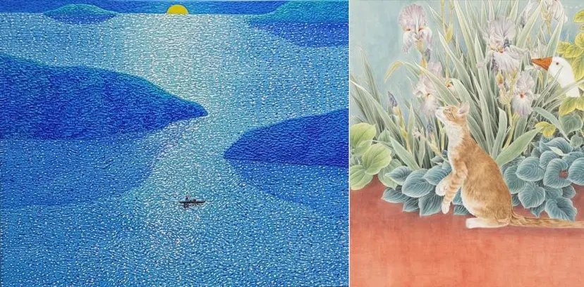 정영모_A Story of Home Town: 53×45.5cm Mixed coloring 2024, 최원석_바라보다: 56.5×69.5cm 비단에 채색 2024