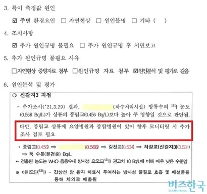 2021년 3월 신갈지에서 검출된 특이 측정값 보고서 내용 일부. 자료=환경부 국립환경과학원