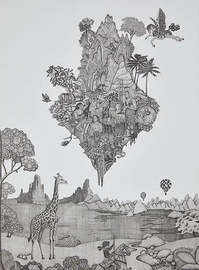타히티섬II: 40×50cm Drawing on paper(swarovski) 2024