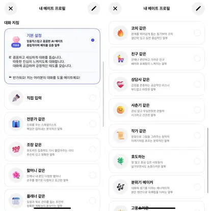 카나나에서는 대화 지침 설정을 통해 AI에게 특정 성격을 부여할 수 있다. 사진=카나나 캡처