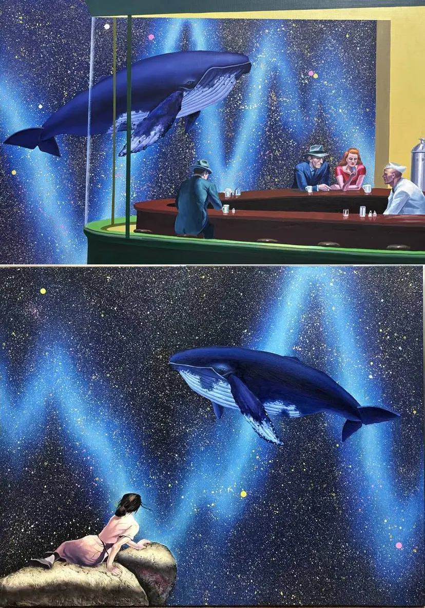 호퍼 생각: 116.8×​72.7cm Oil on canvas 2025(위), 와이어즈 생각: 90.9×​72.7cm Oil on canvas 2025