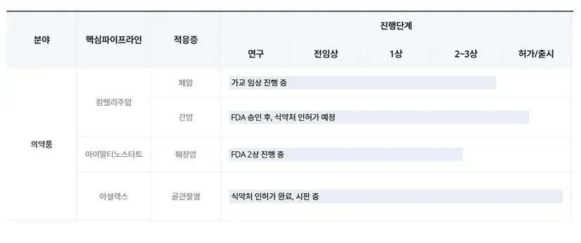 CG인바이츠와 조중명 전 회장은 췌장암 치료제 ‘아이발티노스타트’의 임상 개발을 위해 미국 자회사를 분사하는 계약을 맺었으나, 경영권과 투자 이행 여부를 두고 갈등을 빚었다. 사진은 CG인바이츠의 의약품 라인업. 사진=CG인바이츠 홈페이지