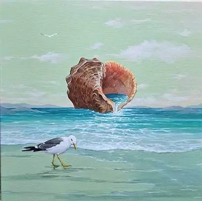 꿈꾸는 소라껍질과 갈매기: 30×30cm Acrylic on canvas 2025